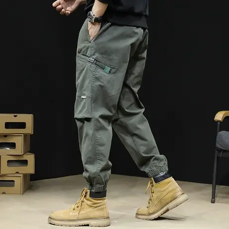 军绿潮牌工装裤男2024新款春秋宽松哈伦男士休闲男裤弹力束脚裤子商品大图