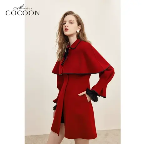 missCOCOON节日氛围感2023冬装新款女荷叶边撞色设计感毛呢外套商品大图