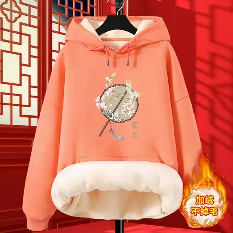 国潮加绒卫衣女秋冬2023年新款加厚小个子保暖连帽学生上衣外套潮商品大图