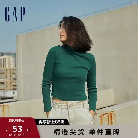【女友T】Gap女装秋季半高领弹力罗纹针织衫445757洋气短款T恤商品大图