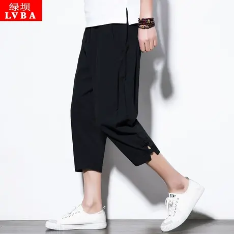 夏季七分裤中国风男休闲裤青年复古大码宽松小脚男装盘扣大码短裤图片