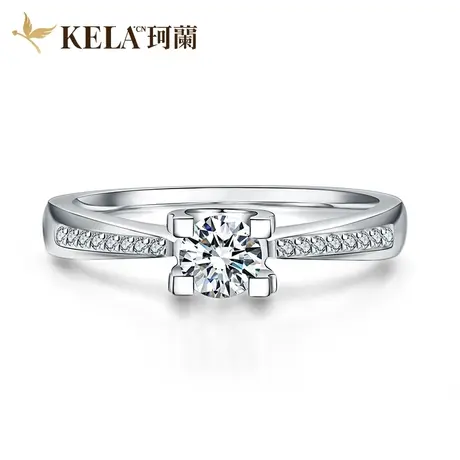 珂兰钻石 18K金钻石戒指女牛头款U形结婚30分一克拉钻戒定制婚戒商品大图