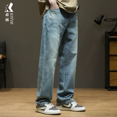 希越美式复古宽松直筒牛仔裤男士2024春季新款休闲百搭长裤子潮牌图片