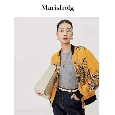 【100%桑蚕丝】玛丝菲尔春新款双面穿飞行员夹克短外套女装商品大图