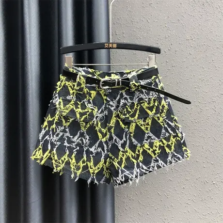 欧货个性勾线撞色牛仔短裤女潮24春夏新款网红高腰显瘦阔腿裤热裤图片