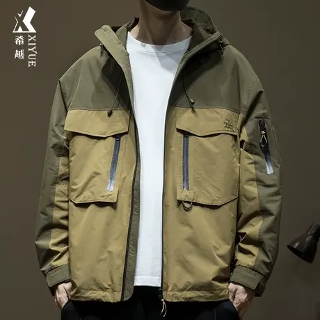 希越户外三防登山风衣外套男士2024早春新款宽松大码工装夹克男潮商品大图