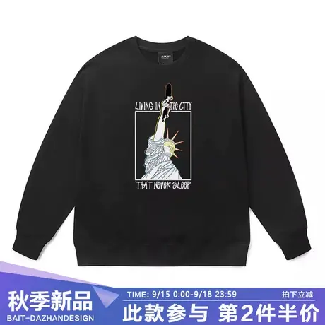 圆领卫衣男秋季新款重磅纯棉潮牌欧美简约自由女神宽松青少年外套商品大图