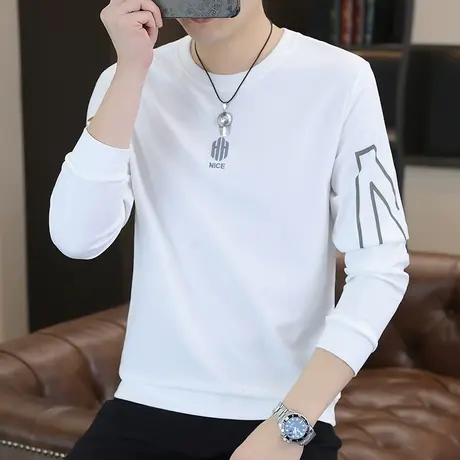 2023秋冬季新款圆领卫衣男潮流时尚休闲百搭长袖T恤打底衫上衣服图片