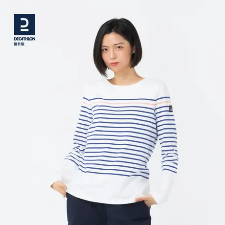 迪卡侬官方长袖运动T恤女条纹情侣上衣男宽松健身春夏季帆船ODT2商品大图