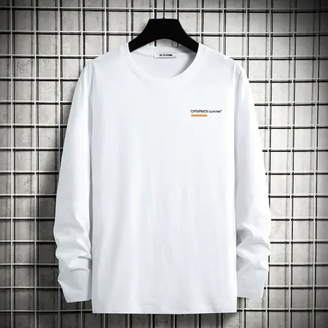 白色t恤男士长袖纯棉秋季潮流字母印花体恤全棉打底衫内搭秋衣服商品大图