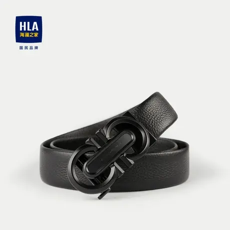HLA/海澜之家自动扣皮带2023新款黑色牛皮革商务绅士通勤腰带男图片
