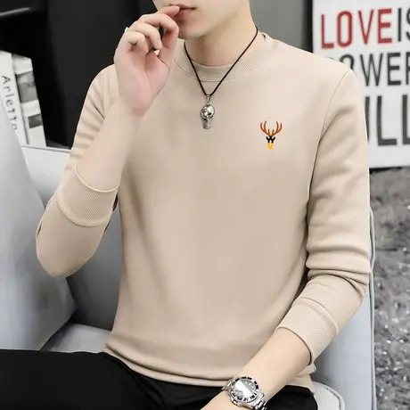 重磅纯棉长袖t恤男加绒加厚打底衫秋冬保暖摇粒绒全棉内搭秋衣服商品大图