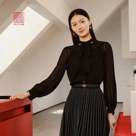 [真丝系列]EP雅莹高端系列 优雅飘带立领衬衫 2023新款2214A图片