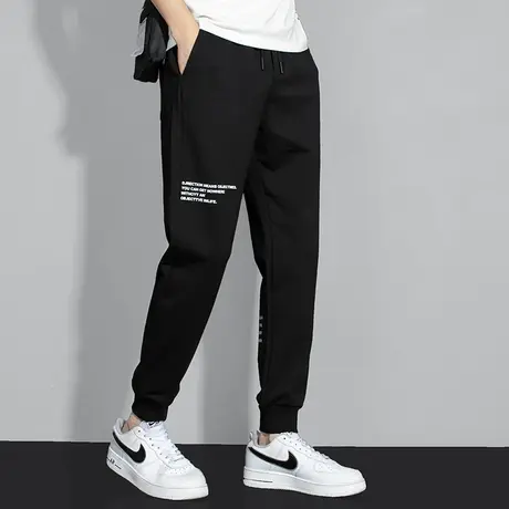 休闲长裤子男韩版潮流宽松黑色运动裤男夏季薄款抽绳小脚束脚卫裤图片