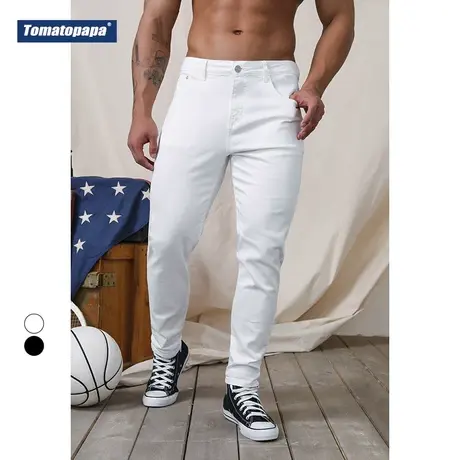 TOMATOPAPA原创美式修身长裤休闲黑白百搭嘻哈小脚九分裤男士裤子商品大图