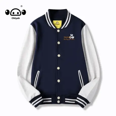 国潮牌小熊胸花夹克女宽松春秋款校园风班服工作服定制棒球服外套商品大图