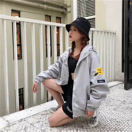 外套女2021新款春秋衣服初中高中学生韩版宽松百搭薄款夏季防晒衣商品大图
