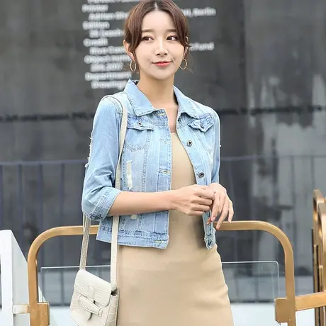 牛仔外套女春夏秋薄短款修身新款显瘦学生七分袖牛仔服上衣大码06商品大图