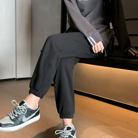 2022新款运动裤女ins潮春秋季宽松束脚休闲裤子显瘦薄款黑色卫裤图片