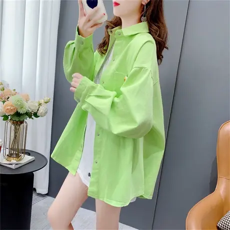 糖果色复古牛仔衬衫女秋季2023年新款宽松慵懒风网红长袖外套上衣商品大图