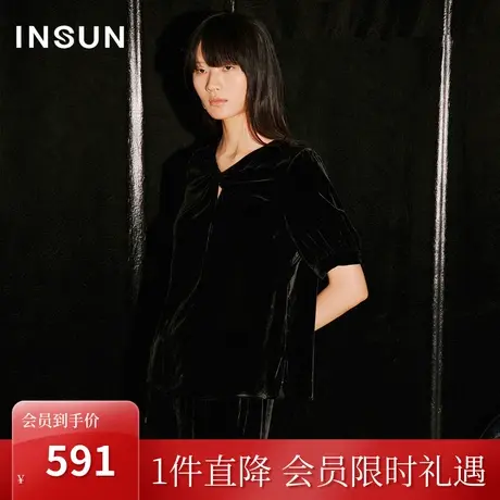 恩裳COVER2023秋季新款优雅交叉褶皱领口设计桑蚕丝混纺直身上衣图片