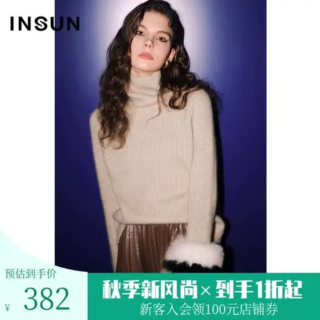 恩裳COVER冬季2022潮流袖口可拆卸皮草高领粗针保暖毛织衫女图片