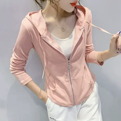 连帽卫衣女薄款2023新款春秋设计感小众运动上衣休闲拉链开衫外套图片