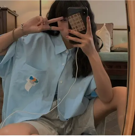 防晒衬衫女夏季薄款宽松韩版复古港味设计感小众法式别致短袖上衣图片