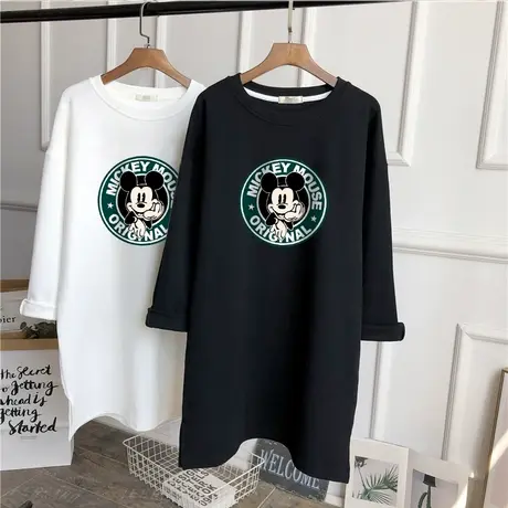 纯棉长袖t恤女开叉中长款上衣白色打底衫2022新款春秋装洋气内搭图片