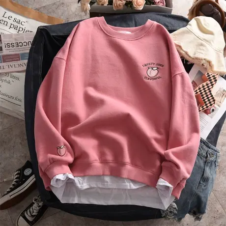 假两件卫衣女2020秋冬宽松韩版ins上衣bf慵懒风盐系加绒加厚外套商品大图