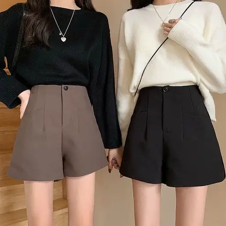 紧身辣妹黑色复古高腰裤子小个子短裤夏季设计感甜辣热裤牛仔裤女商品大图