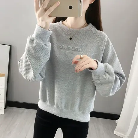 设计感小众华夫格卫衣女春秋韩版宽松薄款小个子短款ins上衣服潮图片