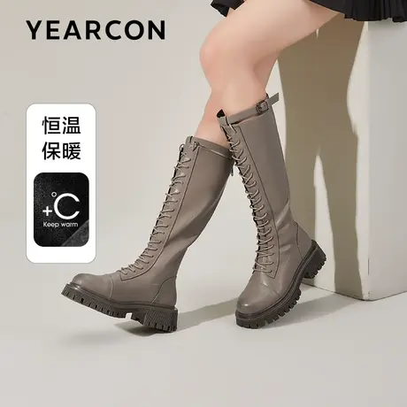 意尔康长筒靴女2023冬季复古西部骑士靴新款厚底增高百搭时尚长靴商品大图
