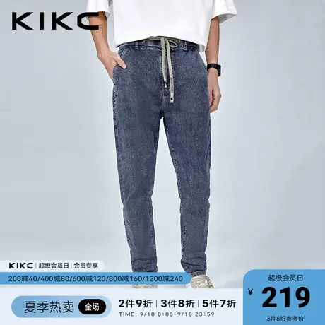 kikc牛仔裤男2023春夏新款商场同款潮流复古休闲松紧腰抽绳长裤子图片