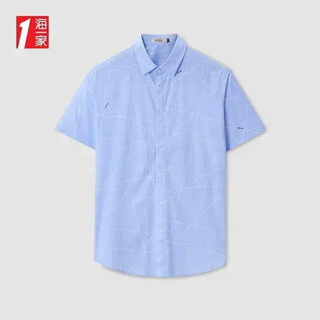 海一家几何印花短衬新款舒适时尚商务休闲短袖针织衬衫男商品大图