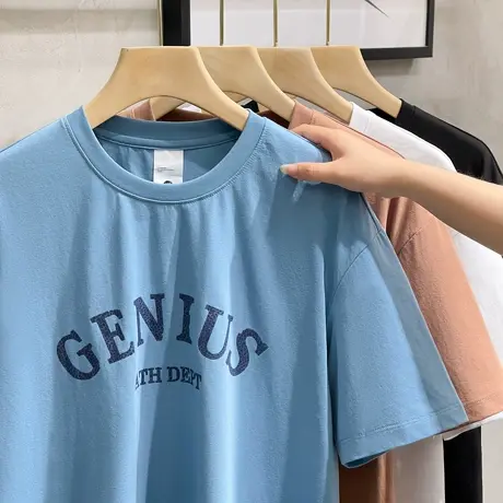 美式复古冰爽棉短袖t恤男夏季潮流宽松休闲印花男士透气打底上衣图片