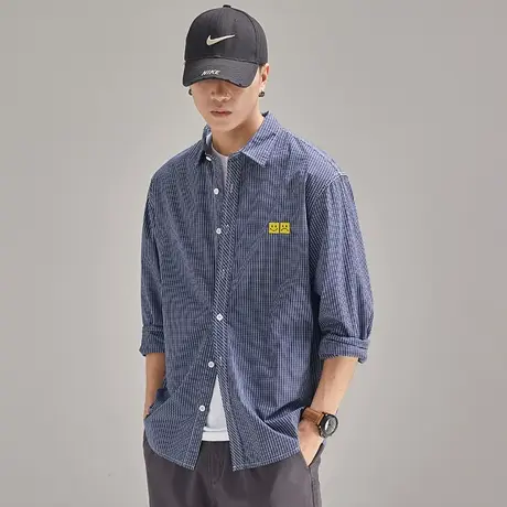 Modi Nick/摩帝尼克男士宽松纯棉潮流休闲衬衫时尚百搭笑脸刺绣男图片