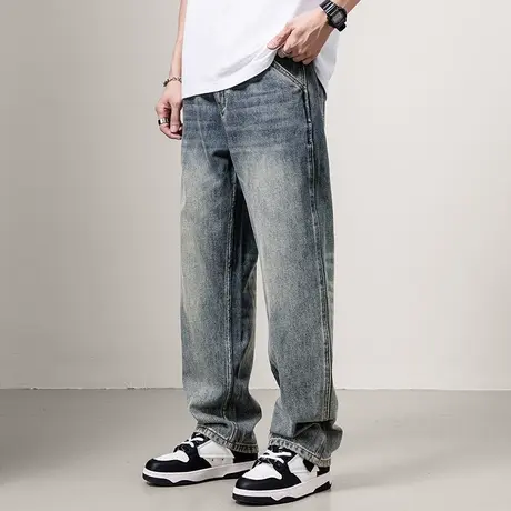 Modi Nick/摩帝尼克复古直筒牛仔裤水洗直筒裤休闲裤男士百搭做旧商品大图