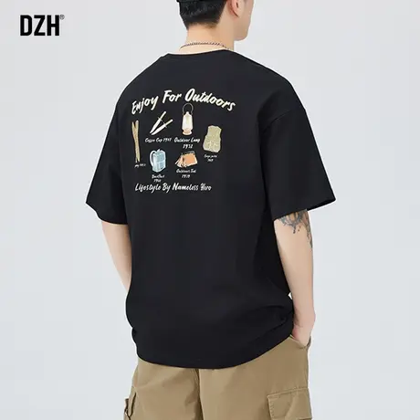 男士黑色印花t恤男短袖夏季潮牌潮流纯棉体恤美式半袖2023年新款商品大图