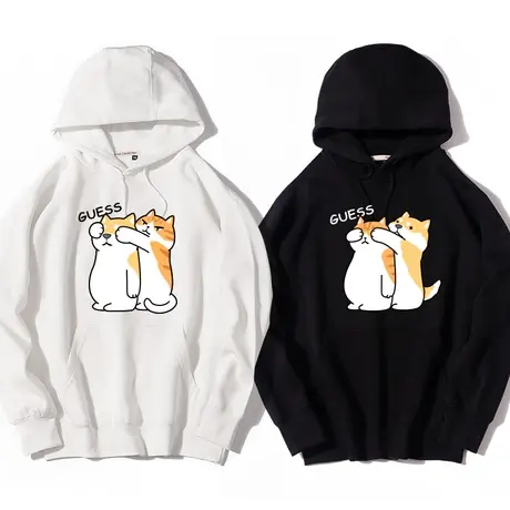 秀洛猜猜我是谁橘猫柴犬卡通情侣装连帽套头卫衣情侣衣服外套上衣商品大图