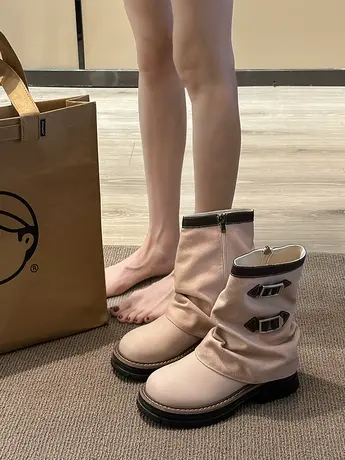 爆款厚底复古英伦风马丁靴女夏款2023新款拉链裤管靴粗跟超火短靴商品大图