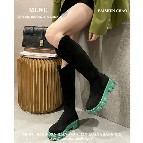 欧洲站2023秋冬厚底英伦风弹力瘦瘦靴女套筒休闲显瘦骑士靴长靴潮商品大图