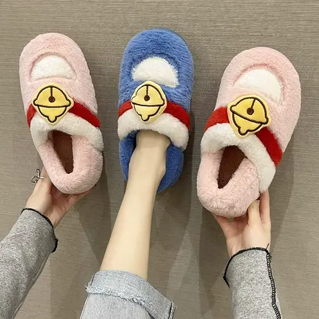 棉拖鞋女秋冬季可爱卡通叮当猫室内居家保暖毛绒防滑包跟月子棉鞋商品大图
