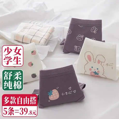 少女内裤女纯棉三角短裤初高中学生12岁日系甜美可爱紫色草莓兔子商品大图