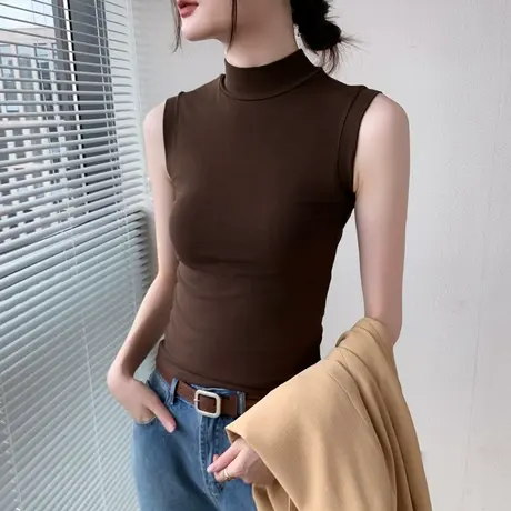 半高领无袖背心女装2025早秋新款纯色修身显瘦百搭西装内搭打底衫商品大图