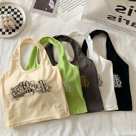 挂脖吊带背心女白色带胸垫内衣一体抹胸美背内搭打底外穿上衣短款商品大图