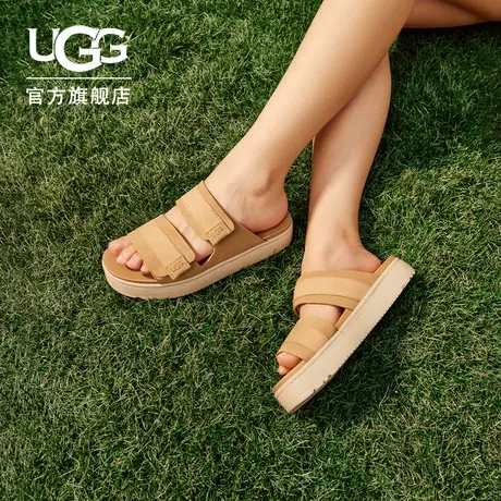UGG夏季女士简约舒适厚底露趾魔术贴时尚一字拖休闲凉拖鞋1158054图片