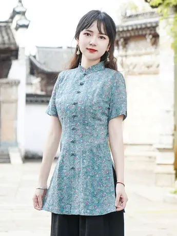 筠雅唐装女中国风2022年夏季改良旗袍上衣盘扣复古中式禅意女装商品大图