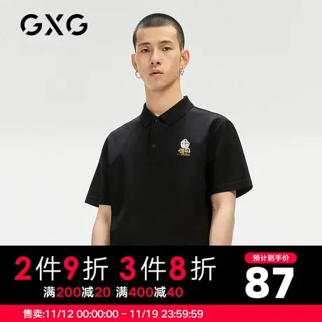 GXG男装 夏季黑色时尚休闲潮刺绣印花短袖男polo衫GC124508D图片