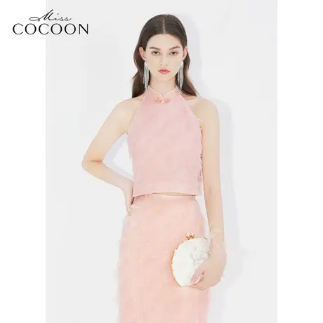 missCOCOON【凤羽雀翎系列】24春新款名媛轻熟风毛毛立领吊带背心图片